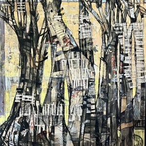 Sanctuary, 44.5x30, charcoal, pastel and collage on paper, 2025